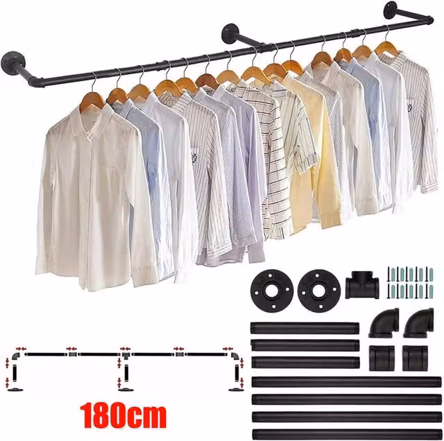 FLAVORA Heavy Duty Industrial Clothes Rail in Matt Black, Height: 184 cm