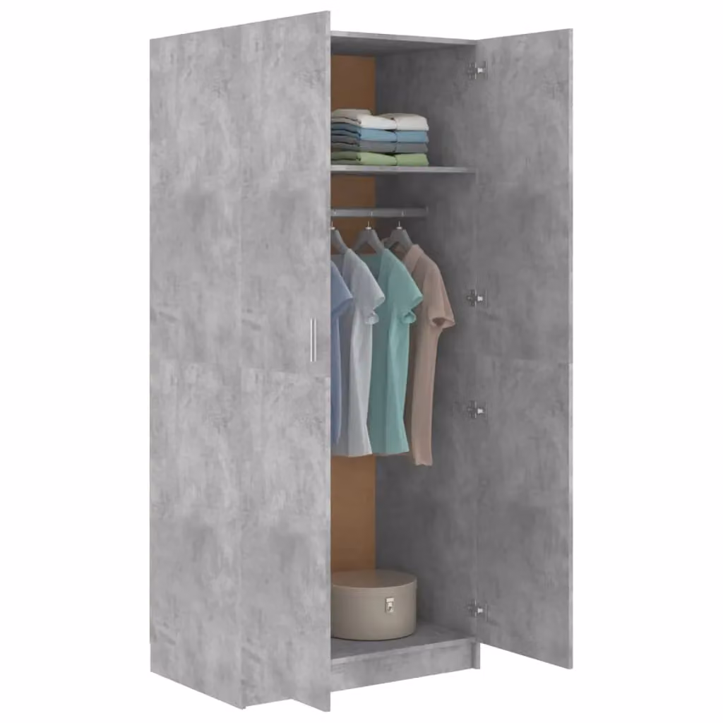 Berkfield Home Concrete Grey Wardrobe with Hinged Doors, W/D/H: 80 x 52 x 180 cm – 2