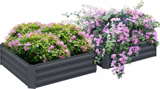 Outsunny Raised Galvanised Steel Garden Bed in Grey, W/D/H: 100 x 100 x 30 cm – 1