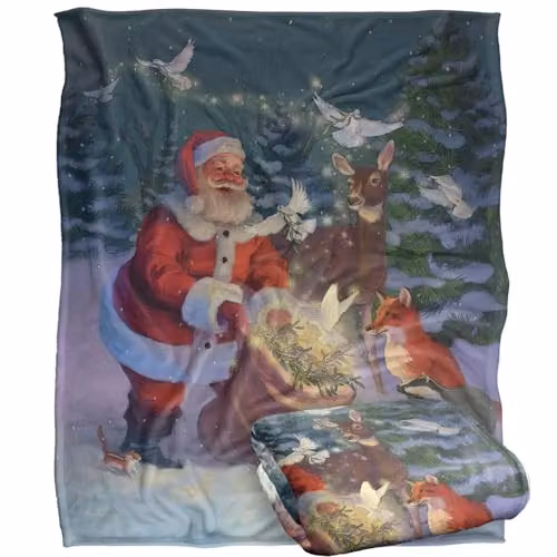 JQ Licensing Christmas Santa Peaceful Gifts Super Soft White Fleece Throw Blanket W/D/H: 152 x 127 cm
