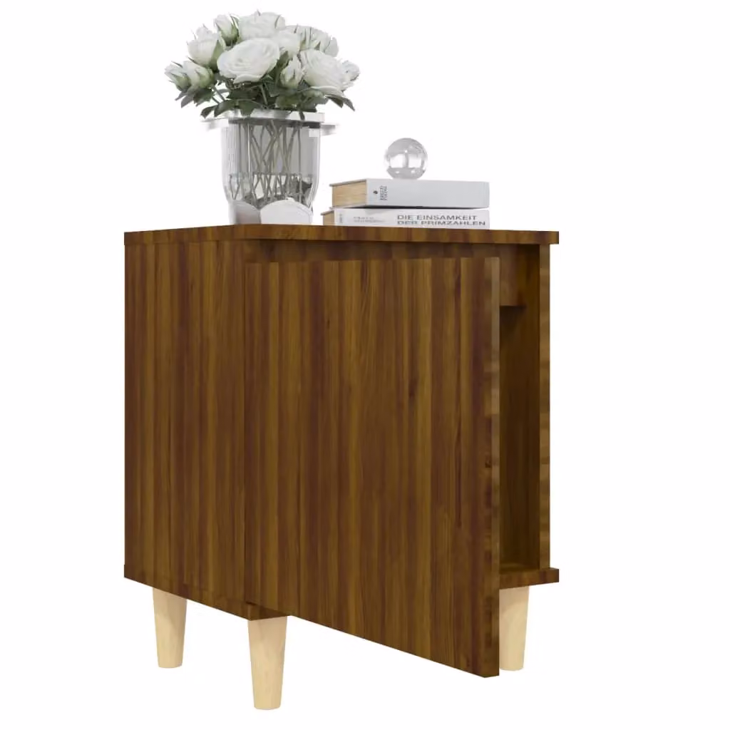 Berkfield Home Bed Cabinets with Solid Wood Legs, 2 Pieces, Brown Oak, W: 40 cm, D: 30 cm, H: 50 cm – 3