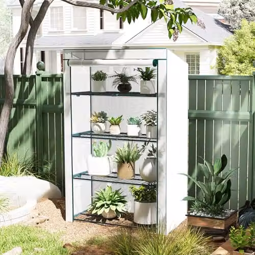 Outsunny 4 Tier Lean-to Mini Greenhouse, Green, W/D/H: 110 x 50 x 171 cm – 2
