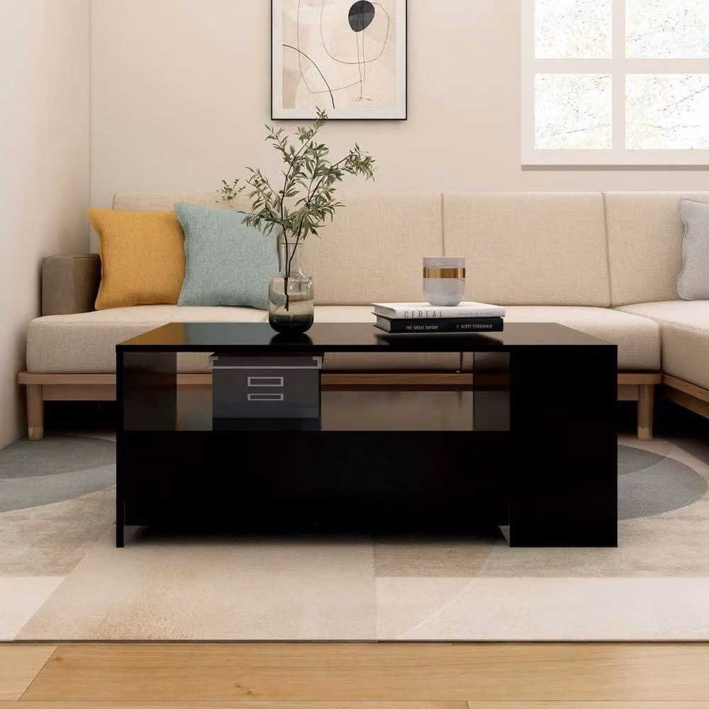 Berkfield Home Modern Black Rectangular Coffee Table in Engineered Wood, W/D/H: 102 x 55 x 42 cm – 2