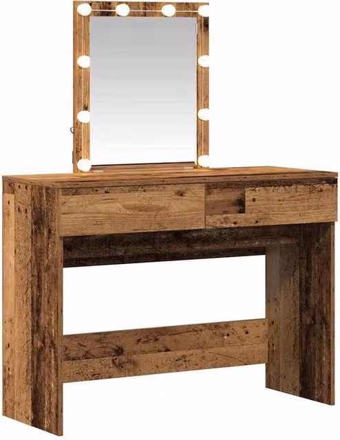 Berkfield Home Hollywood LED Dressing Table with Mirror in Brown Rustic Wood Finish