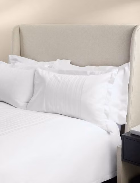 M&S x Kelly Hoppen Pure Cotton Jacquard Striped Bedding Set, White, W: 180 cm, L: 200 cm