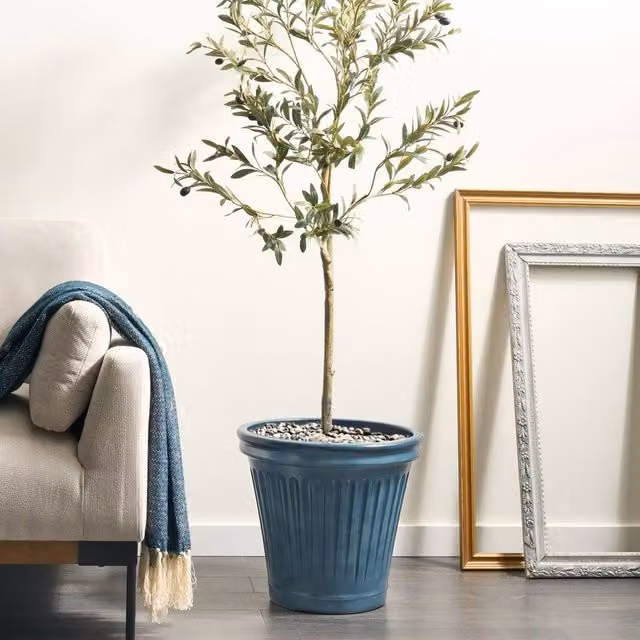 Wyld and Coco Blue Glazed Polyresin Round Planter for Indoor and Outdoor Use, Diameter: 43 cm – 1