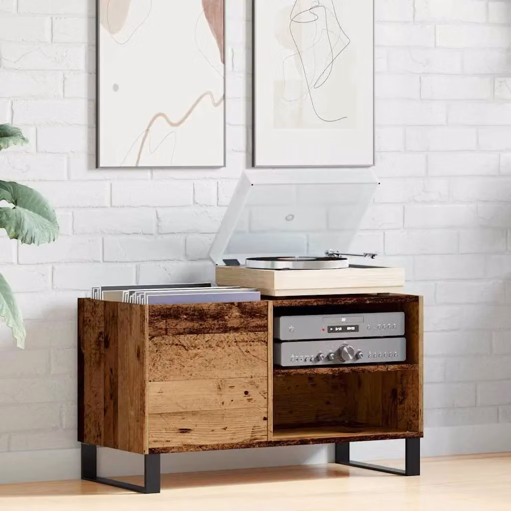 Berkfield Home Record Cabinet in Old Wood Brown, W: 84.5 cm, D: 38 cm, H: 48 cm – 3