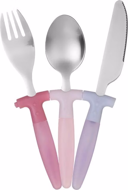 Orsina Pink 3 Piece Childrens Cutlery Set with Stainless Steel and Plastic Handles