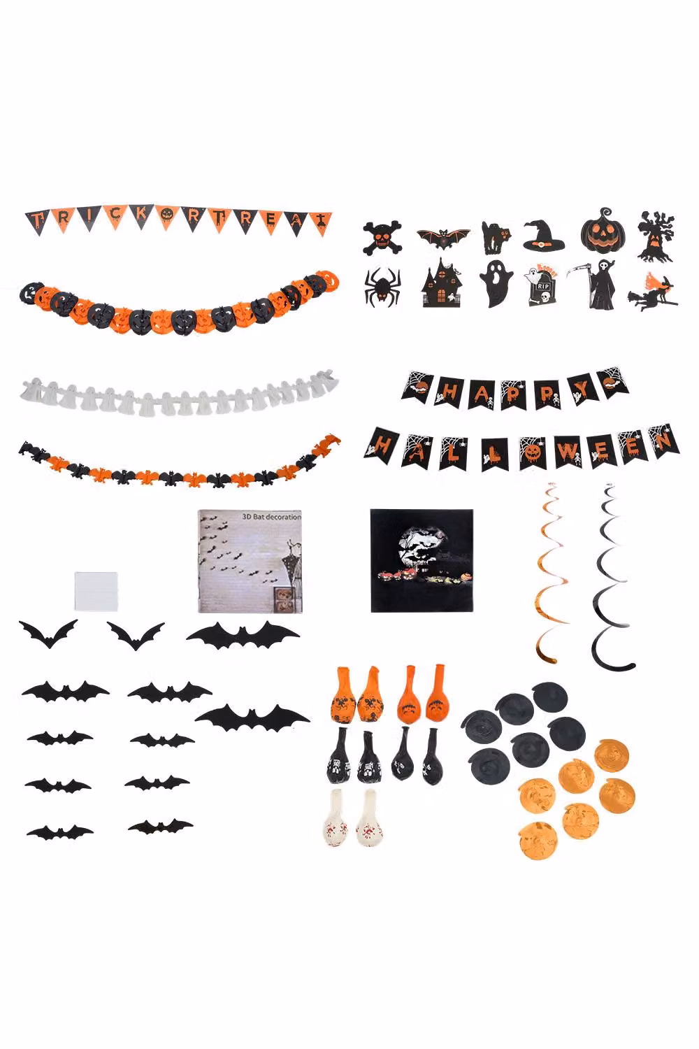 H&O Direct Halloween Hanging Paper Decoration Set with Letters and Animals in Orange, Black and Multicolour – 3
