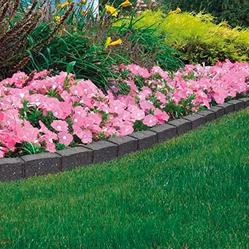 Nicoman Roman Castle Stone Garden Border Rubber Landscape Edging, Grey, Pack of 4