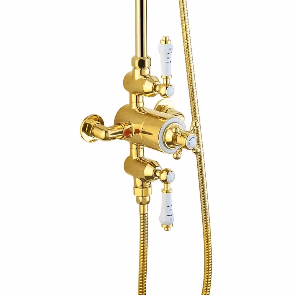 Nes Home Gold Enora Traditional Exposed Thermostatic Shower Set in Gold with Riser Rail and Round Handset – 2