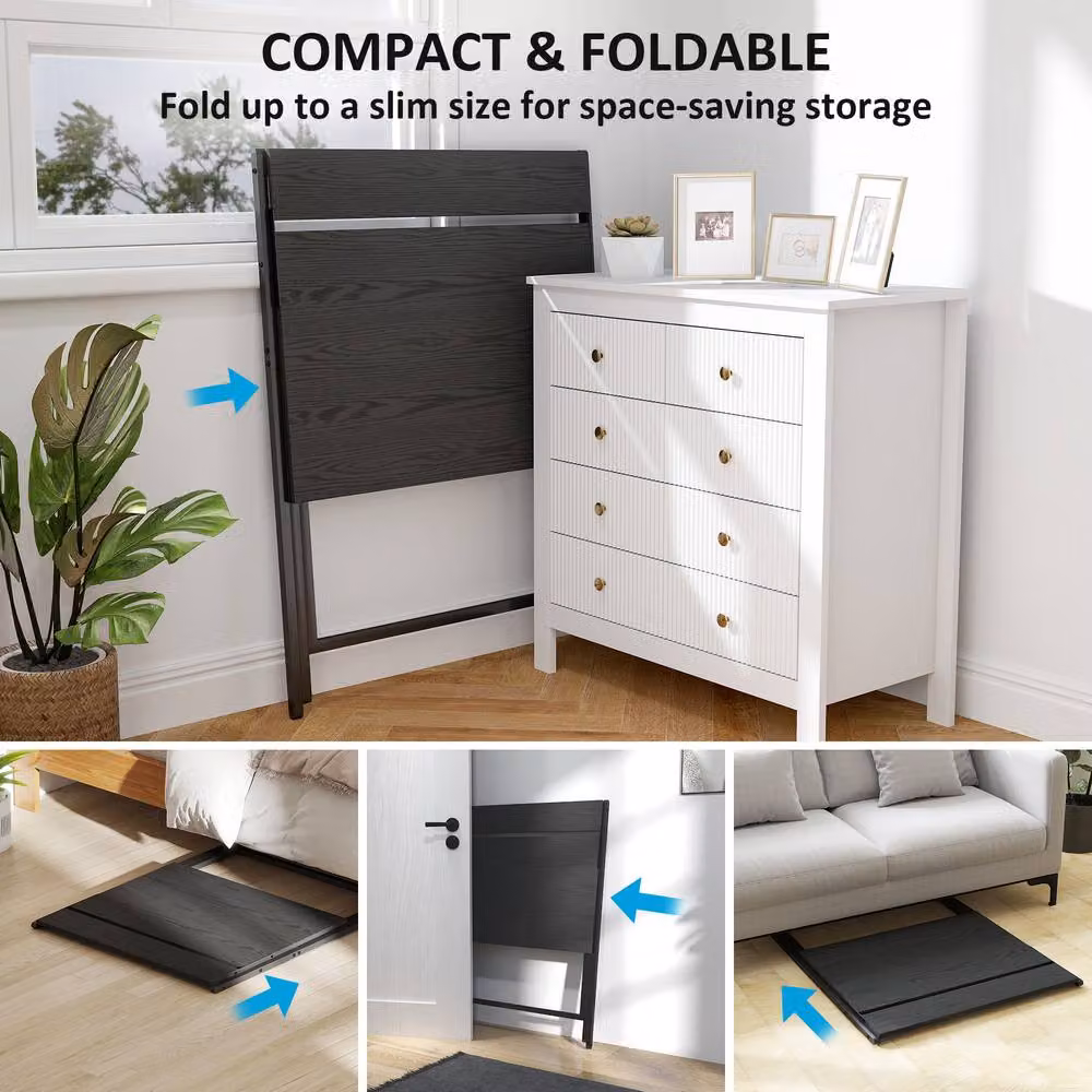 STILVORA Foldable Black Metal Desk with Monitor Shelf for Home Office – 6