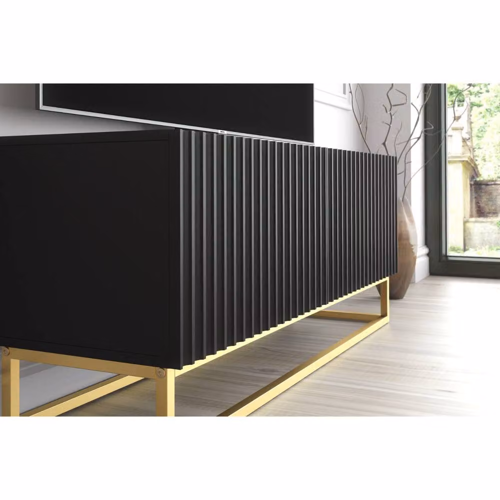 Creative Furniture Ripple Modern TV Unit in Black and Gold with Fluted Doors, W/D/H: 100 x 45 x 35 cm – 3
