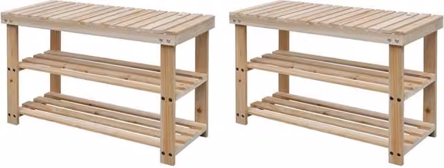 Berkfield Home 2-in-1 Solid Wood Shoe Rack with Bench Top, 2-Piece Set in Brown and Beige