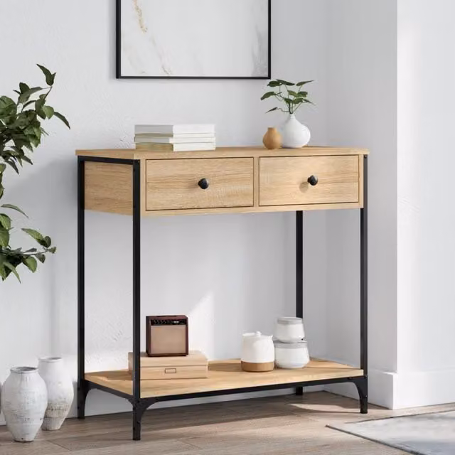Berkfield Home Sonoma Oak Console Table in Brown, W/D/H: 75 x 34.5 x 75 cm