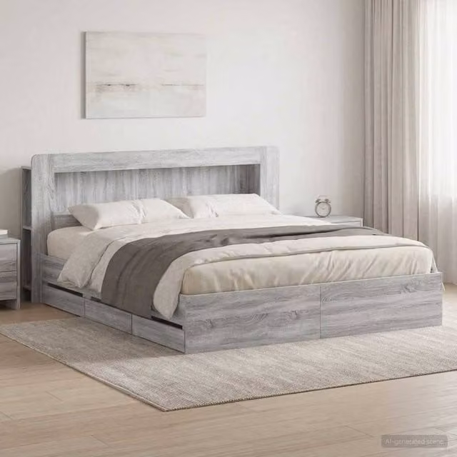 Berkfield Home Modern Bed Frame with Storage Drawers in Grey Sonoma, W/D/H: 180 x 200 cm, Engineered Wood