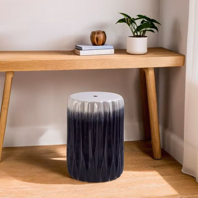 Orsina Azul Ceramic Side Table and Stool in Blue and White, W/D/H: 31 x 31 x 44 cm – 4