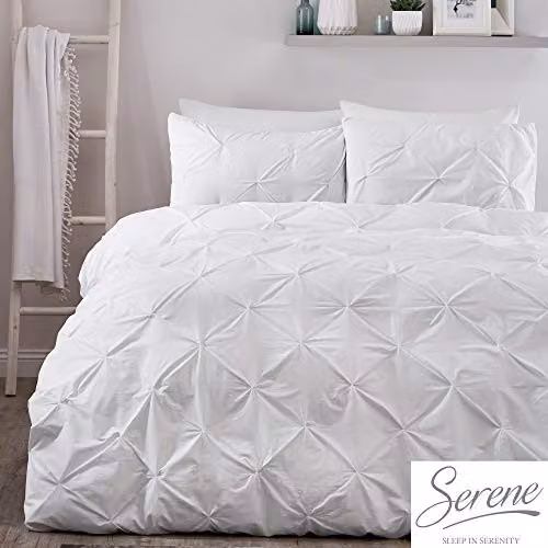 Serene Lara Ruched Easy Care Duvet Cover Set in White, 200 x 200 cm