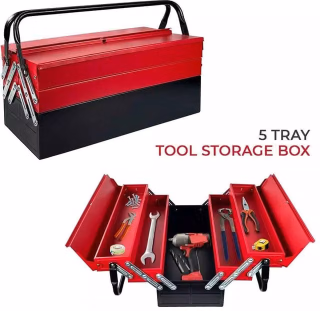 EONLION Extra Large Metal Cantilever Toolbox in Red