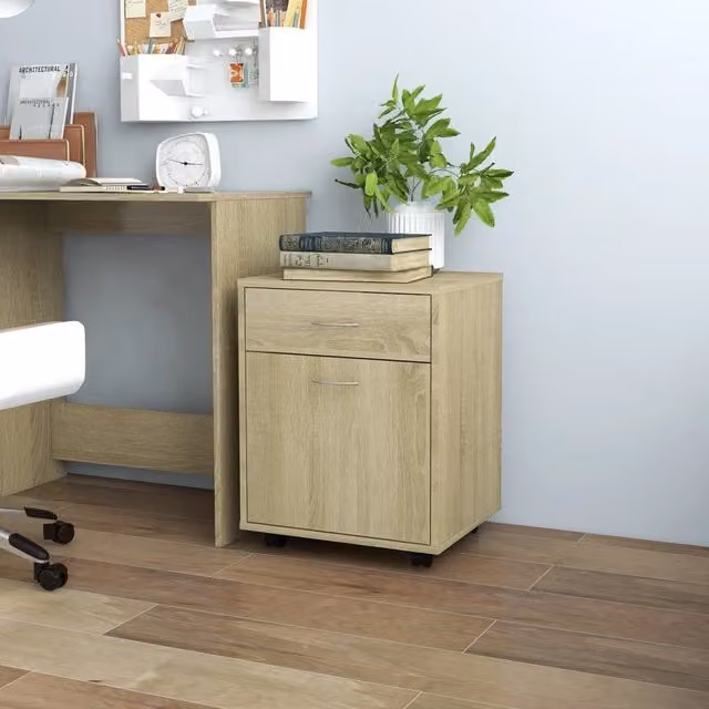 Berkfield Home Rolling Cabinet in Sonoma Oak, Brown, W/D/H: 45 x 38 x 54 cm