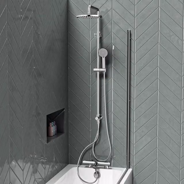Nes Home Exposed Shower Set with 3 Mode Handset and Thermostatic Bath Filler, Chrome/Silver, W/D/H: 200 x 1500 mm – 1