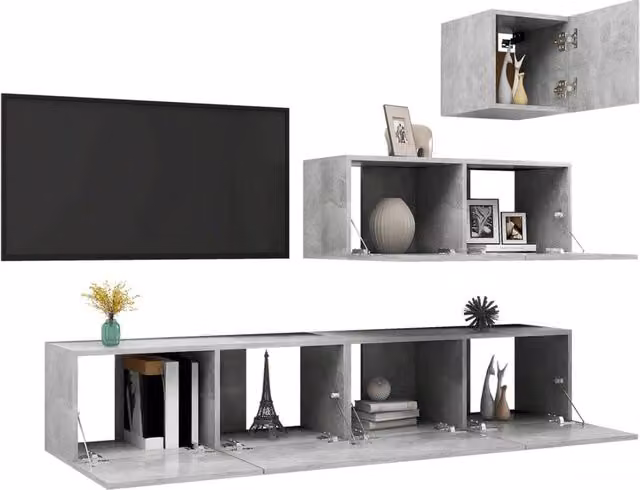 Berkfield Home Modern 4 Piece TV Cabinet Set in Concrete Grey MDF