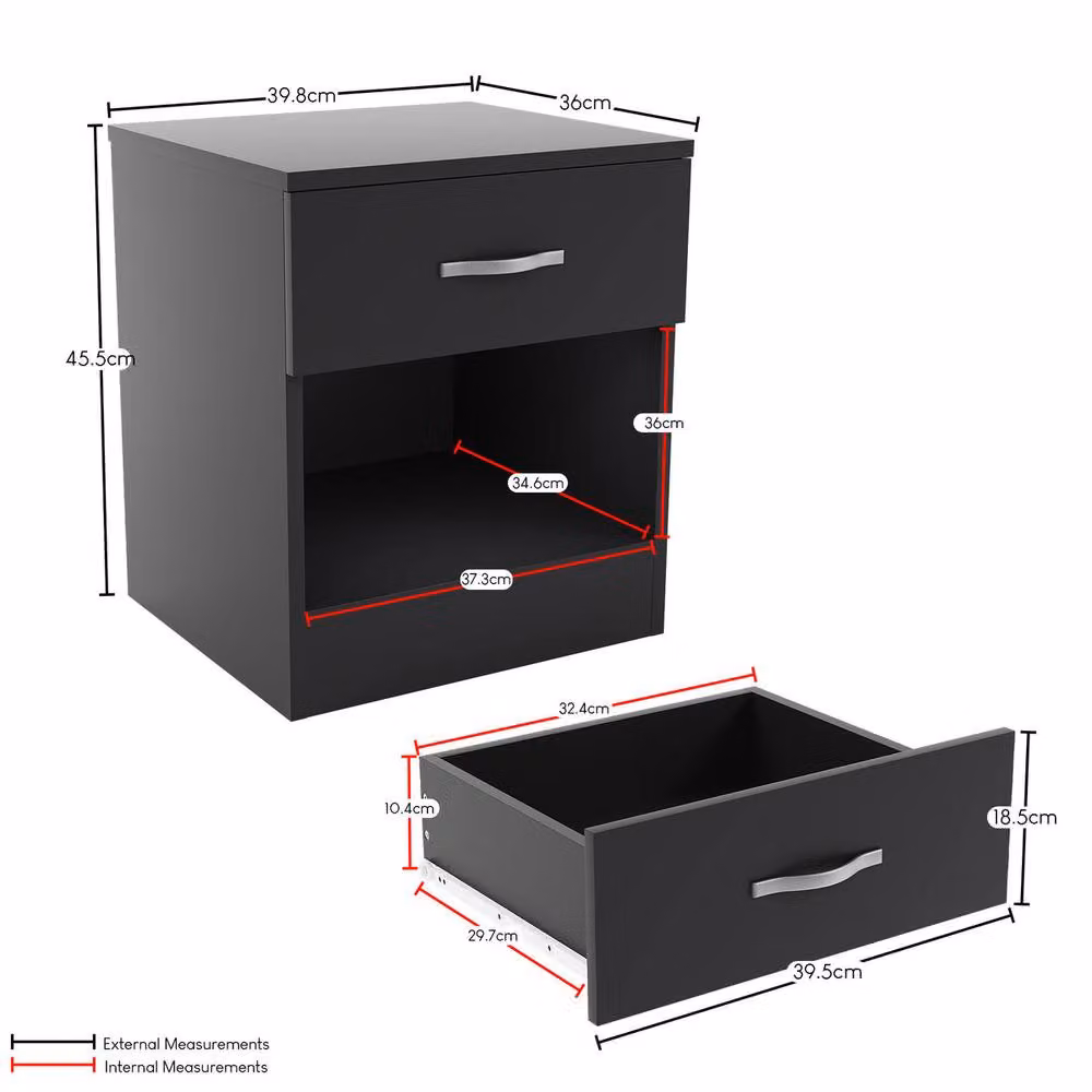Vida Designs Riano Set of 2 Black 1 Drawer Bedside Chests – 3