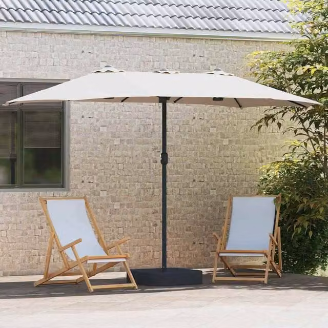 Berkfield Home Modern Folding Garden Parasol in Light Sand, W/D/H: 385 x 209 x 244 cm
