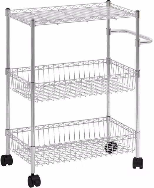 KORVIXA 3 Tier Metal Kitchen Trolley Cart with Adjustable Shelves in Silver, W/D/H: 100 x 100 x 80 cm – 1