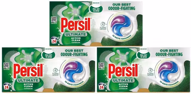Persil Ultimate Washing Capsules Active Clean, 24 Washes, 3 Pack, White and Multicolour
