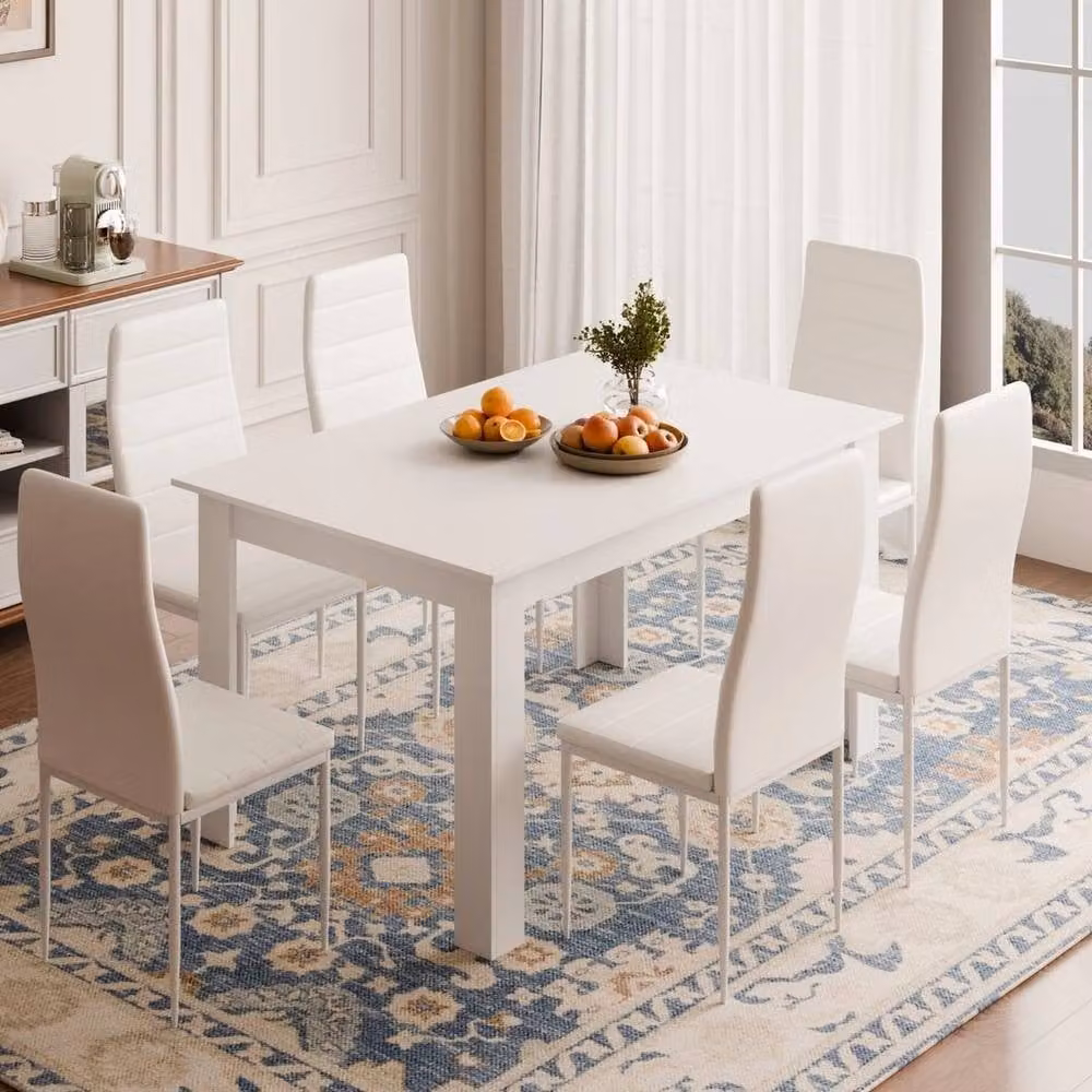 FORGEVIO Modern White Rectangular Dining Table and 6 Chairs Set – 2