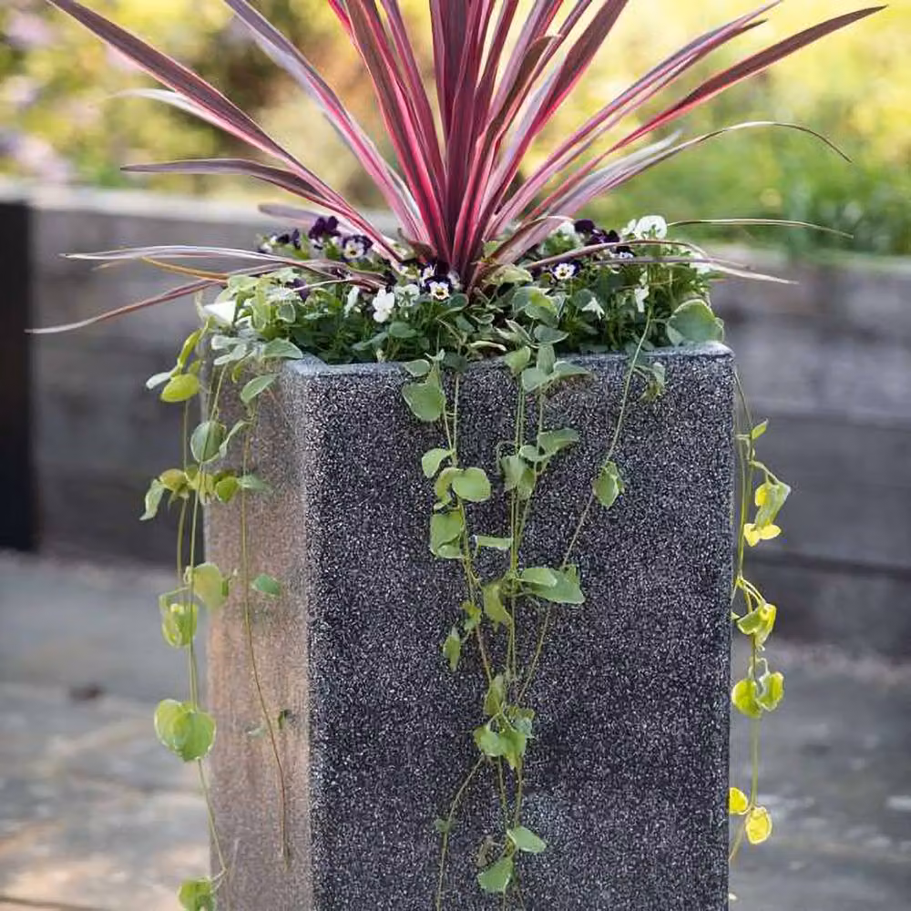Primrose Set of 2 Poly-Terrazzo Black and Grey Tall Cube Outdoor Planters, Height: 60 cm – 2