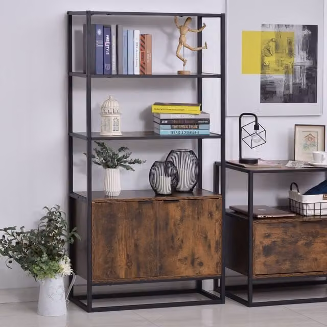 HOMCOM Industrial Storage Cabinet with 3 Open Shelves in Brown and Black – 1