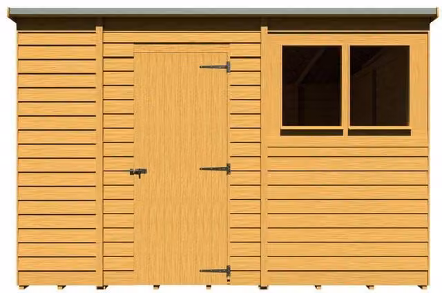 Shires Overlap Pent Shed with Single Door and Window in Brown, L: 183 cm, W: 299 cm, H: 205.6 cm – 1