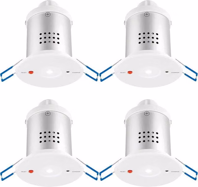 Loops 4 Pack Recessed LED Emergency Ceiling Downlights in White, Cool White