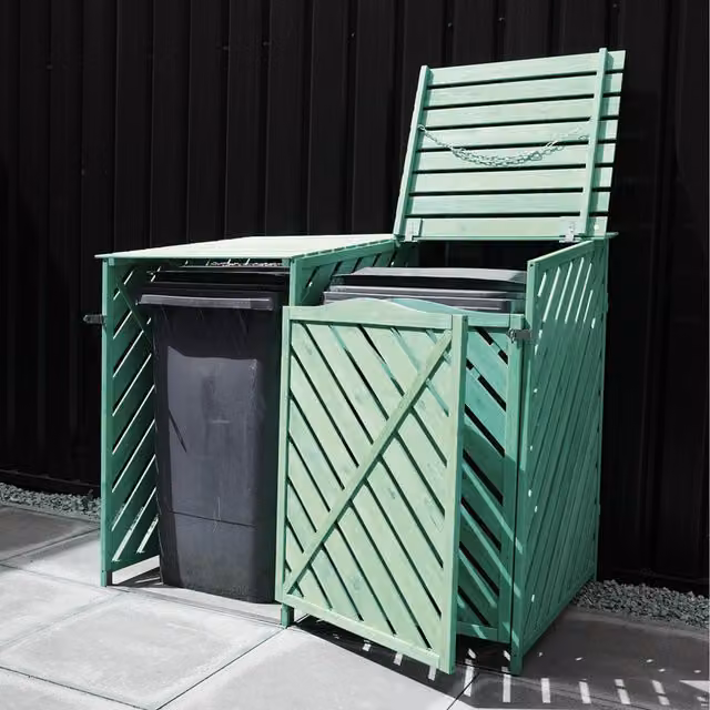Jack Stonehouse Rustic Wooden Double Wheelie Bin Storage Shed for 2x 240L or 360L Bins, Green