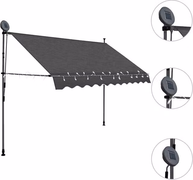 Berkfield Home Manual Retractable Awning with LED, Anthracite Grey, W: 300 cm, D: 120 cm