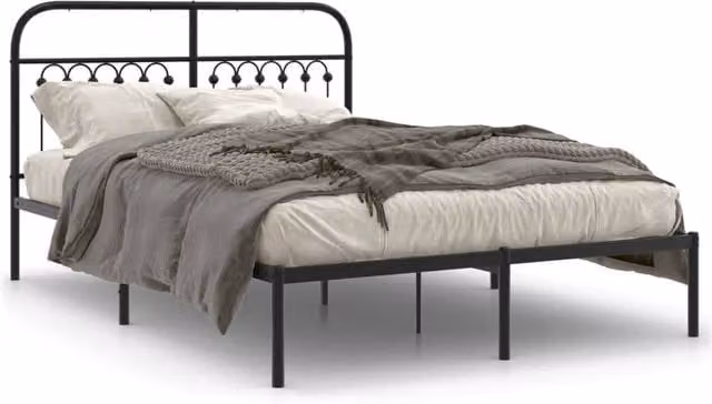 Berkfield Home Metal Bed Frame with Headboard in Black, W: 135 cm