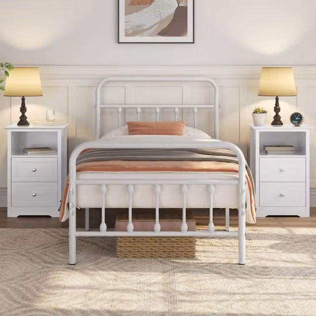 Yaheetech Set of 2 White Bedside Tables with 2 Drawers and Open Shelf