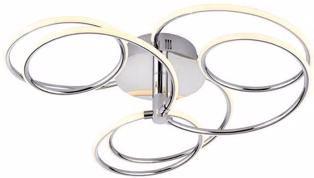 Loops LED Semi Flush Ceiling Light, Chrome and White Infinity Hoop Ring Design, 48W Warm White, Dimmable