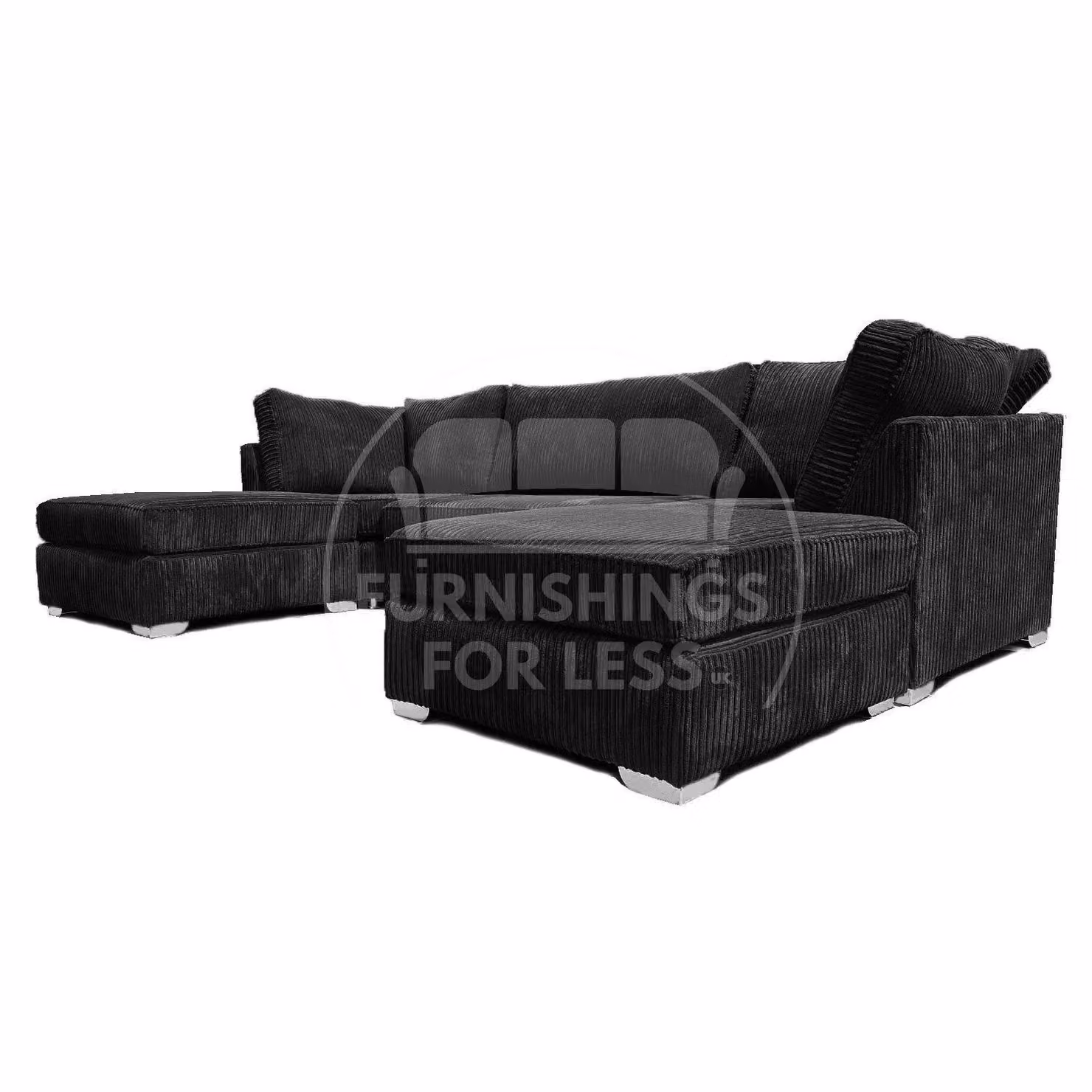 Furnishings For Less UK Bishop U Shaped 5 Seater Large Sofa in Black Jumbo Cord Fabric with Matching Ottoman – 3