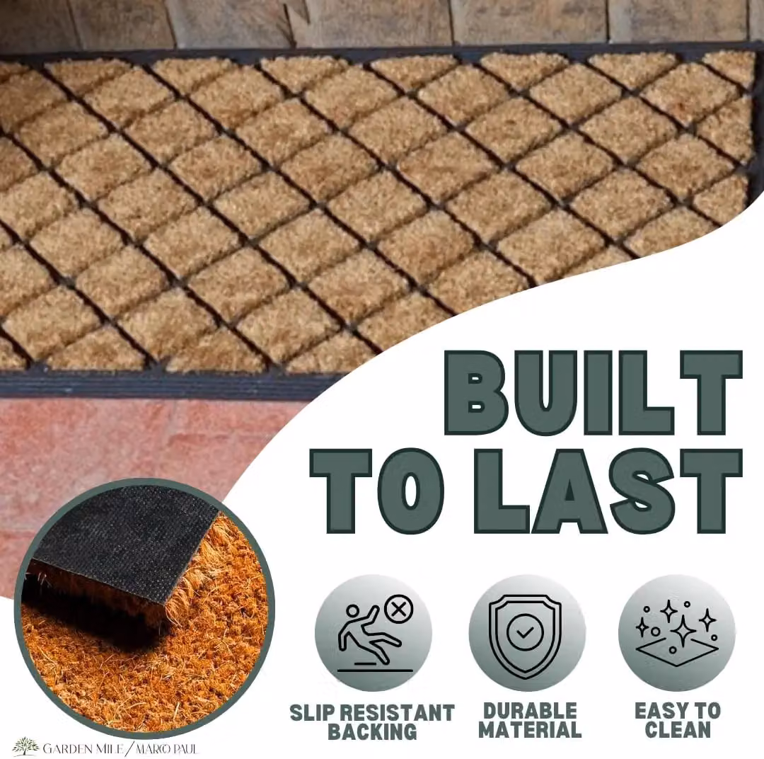 Marco Paul Black Diamond Non-Slip Coir Door Mat with Rubber Edge, Width: 75 cm – 7