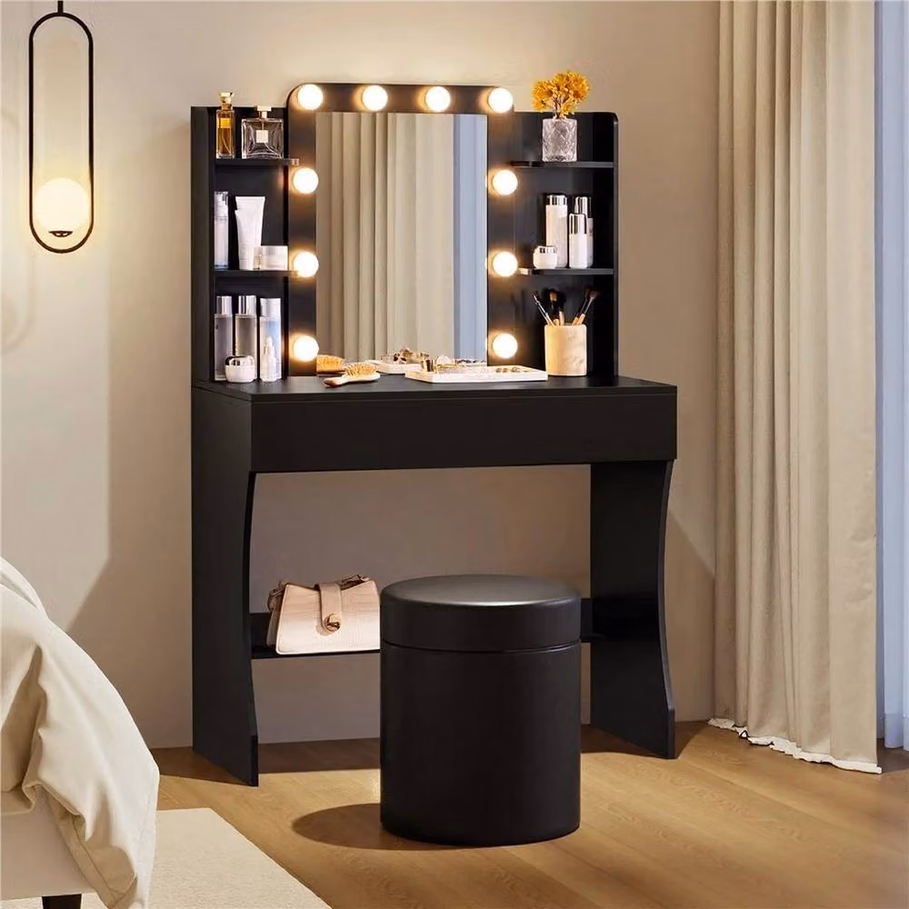 EONLION Black Modern Dressing Table Vanity Desk with Hollywood LED Lights – 3