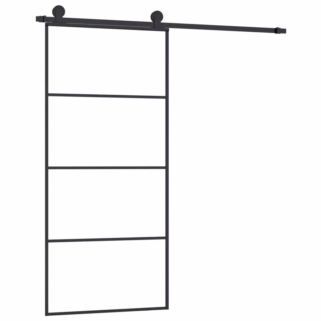 Berkfield Home Sliding Door with Hardware Set, Black ESG Glass and Aluminium, W: 90 cm, H: 205 cm – 2