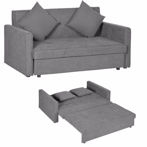HOMCOM 2 Seater Fabric Sofa Bed with Pull Out Drawer and Hidden Storage, Grey – 1
