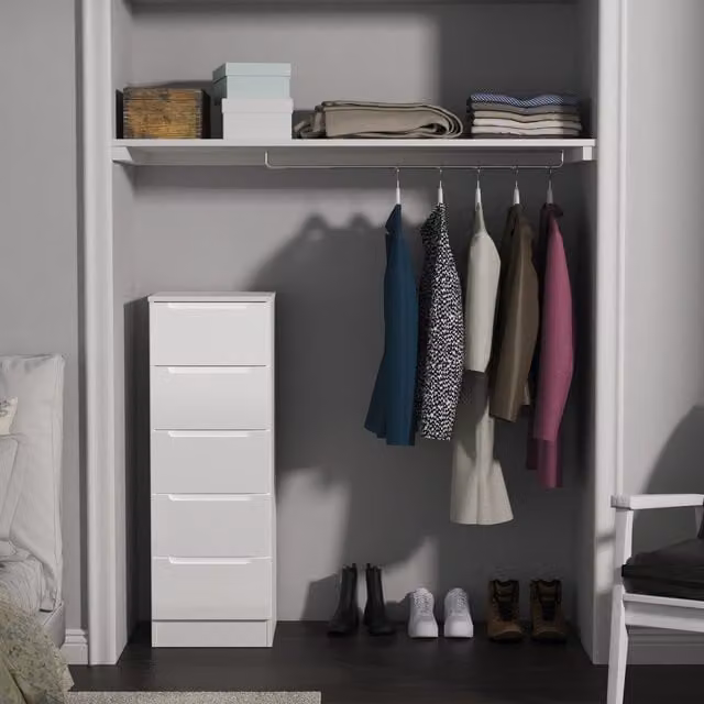 2 U Lucca 5 Drawer Bedside Table in White, Medium Size, Ready Assembled