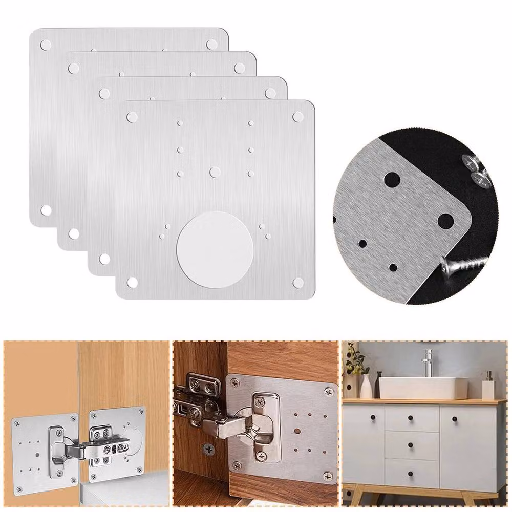 PAWNORA 12 Plate and 72 Screw Hinge Repair Kit in Silver Stainless Steel with 90mm Cupboard Mount – 3