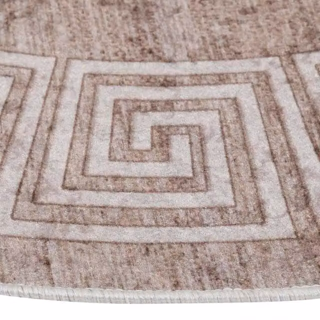 Berkfield Home Washable Round Anti Slip Beige Polyester Rug, Diameter: 100 cm