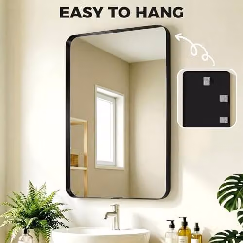 HOMCOM Modern Rectangular Wall Mirror in Black, W: 90 cm, H: 60 cm – 4