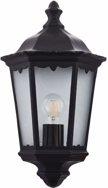 Loops IP44 Black Traditional Lantern Outdoor Wall Light with Transparent Glass – 1